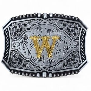 Initial "W" two-tone gunmetal western belt buckle - New!
